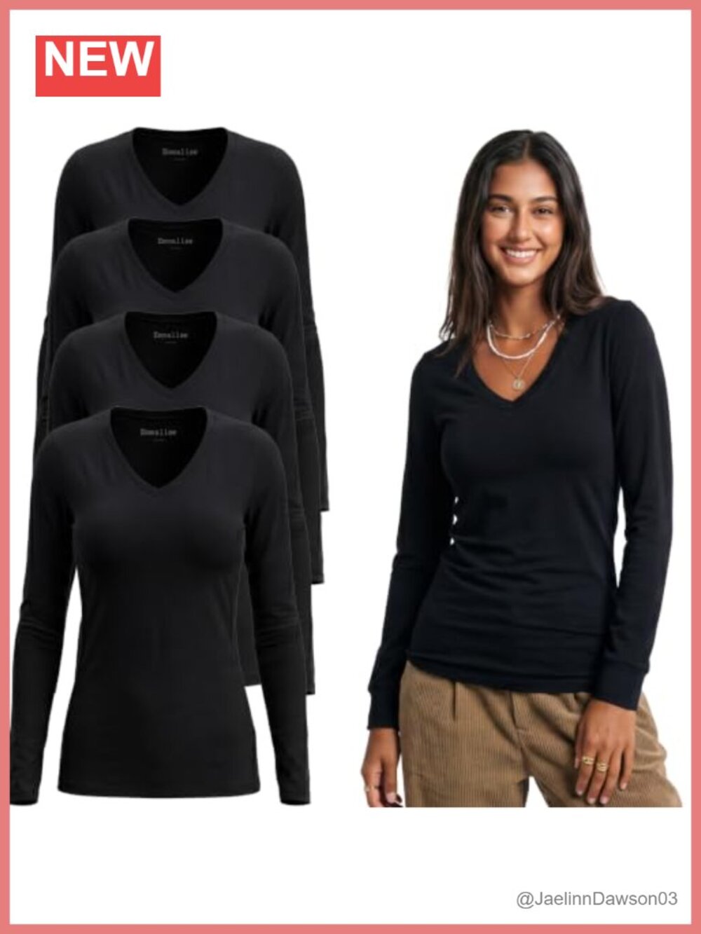 Women's V-Neck Long Sleeve Cotton Spandex Tee Fitted Base Layer Top